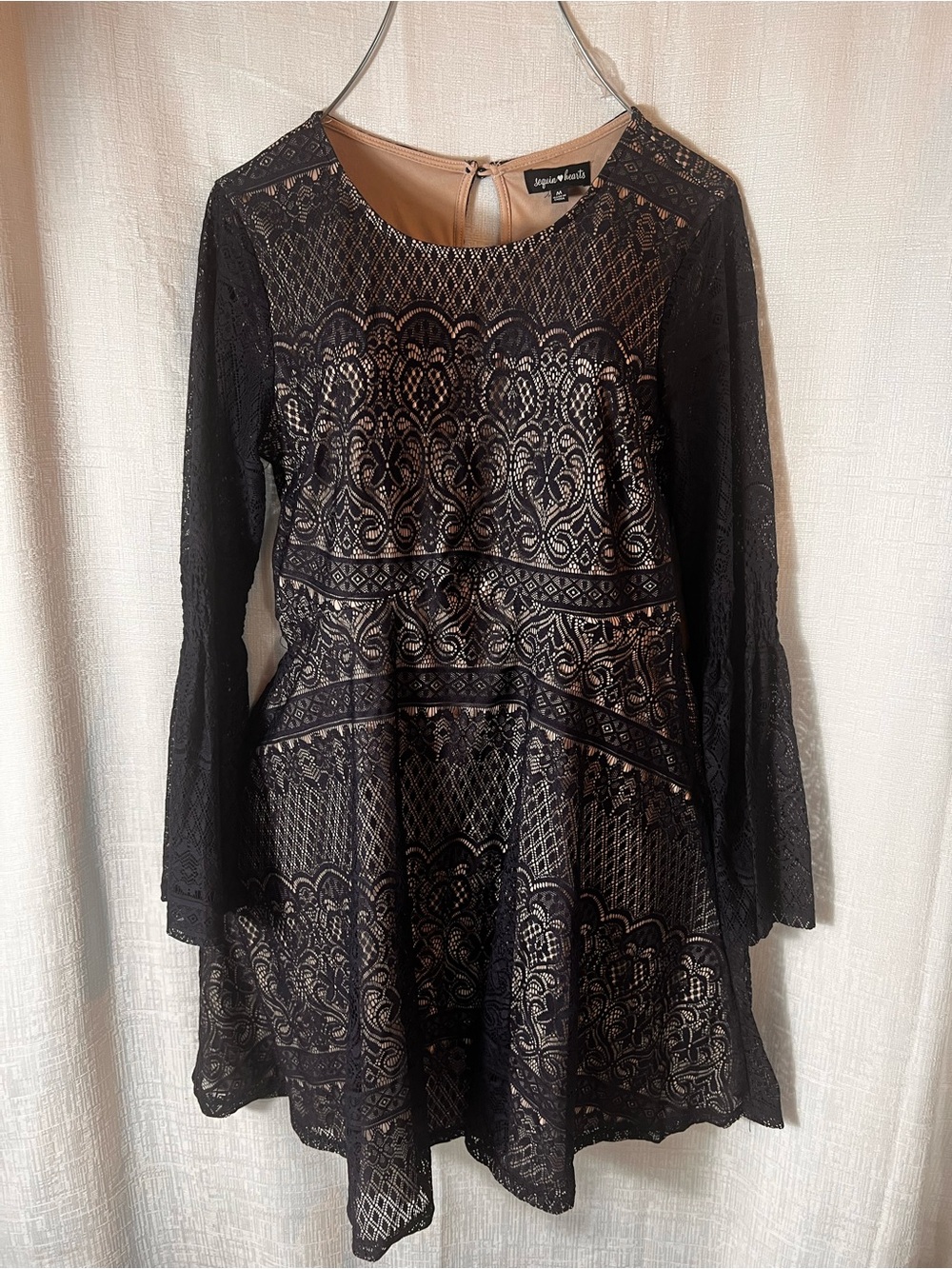 Sequin Hearts Black Lace Overlay Long-Sleeve Fit & Flare Dress SIZE MEDIUM